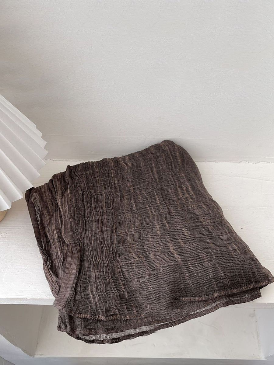 Women Retro Shirred Pure Color Shaw Scarf