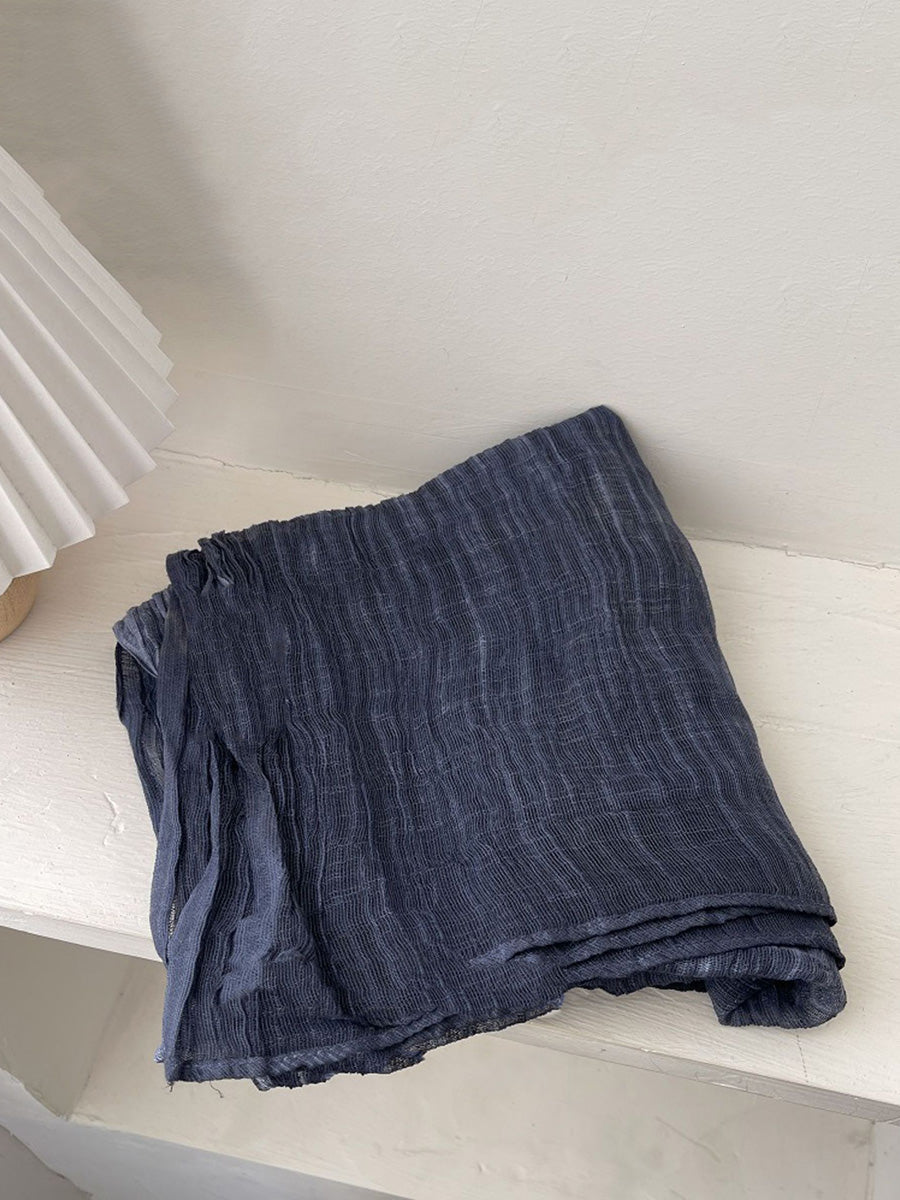 Women Retro Shirred Pure Color Shaw Scarf