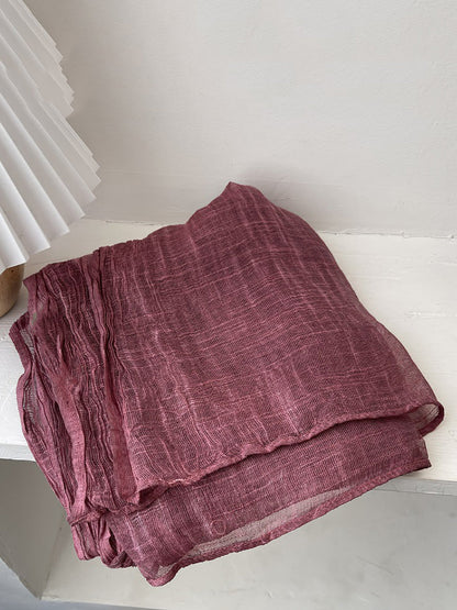 Women Retro Shirred Pure Color Shaw Scarf