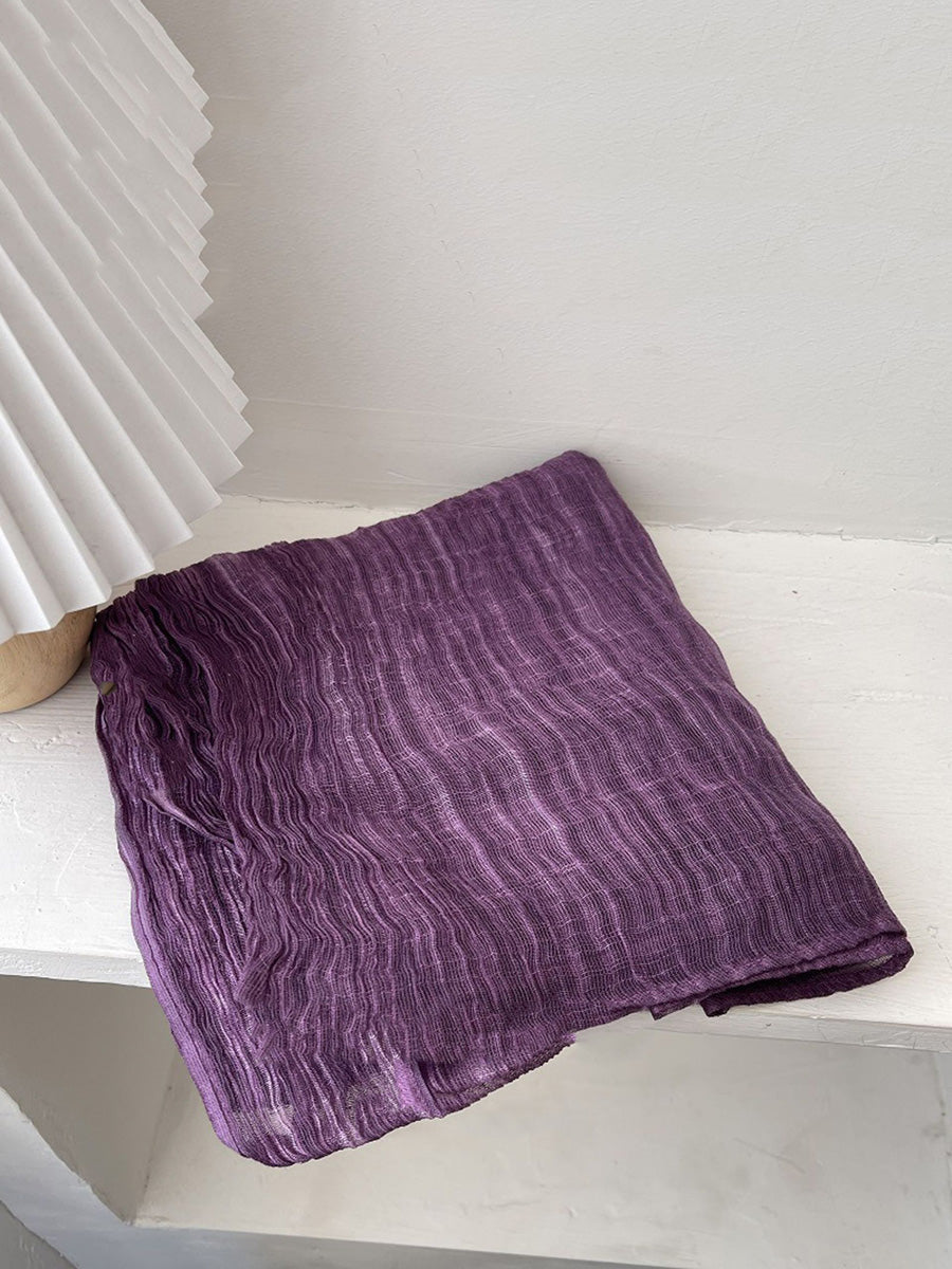 Women Retro Shirred Pure Color Shaw Scarf