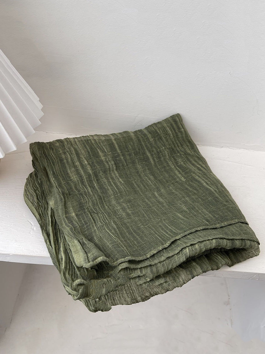 Women Retro Shirred Pure Color Shaw Scarf