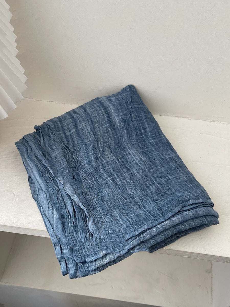 Women Retro Shirred Pure Color Shaw Scarf