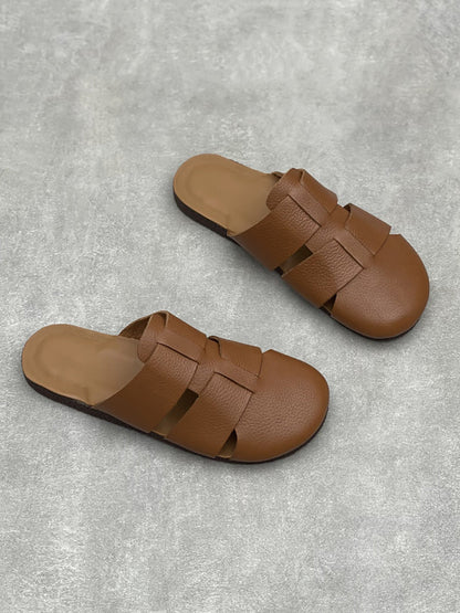 Women Casual Summer Soft Leather Flar Slippers