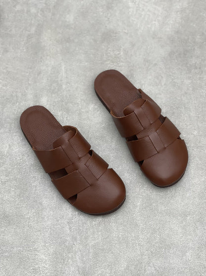 Women Casual Summer Soft Leather Flar Slippers