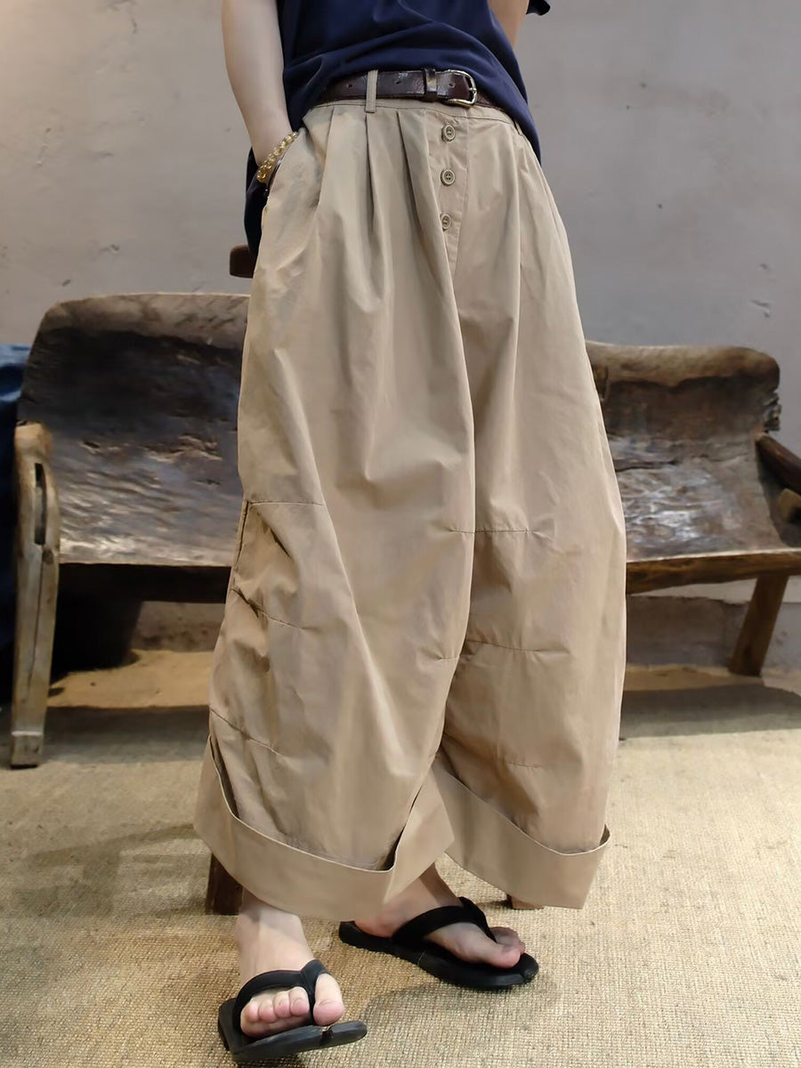 Women Summer Casual Cotton Wide-leg Pants
