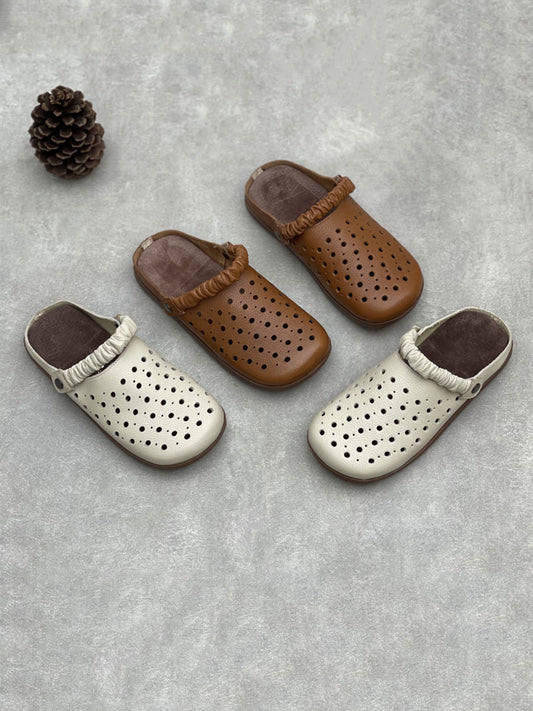 Women Summer Leather Hollow Out Slippers