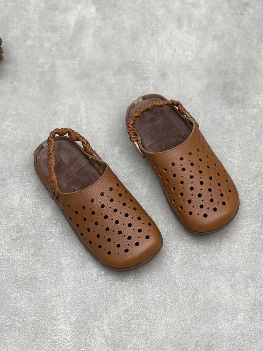 Women Summer Leather Hollow Out Slippers