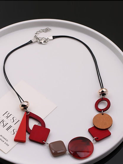 Women Geometric Wooden Weave Necklace