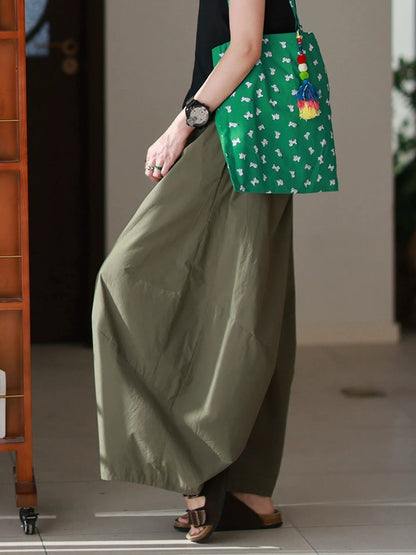 Plus Size Women Summer Casual Pure Color 100%Cotton Harem Pants