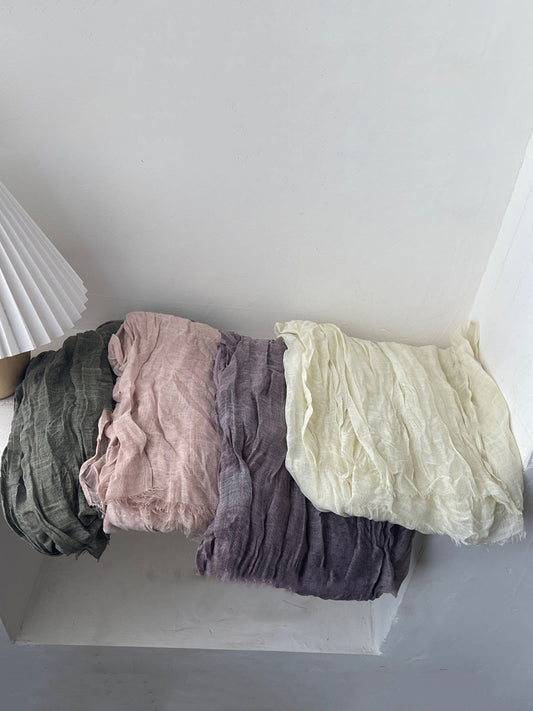 Women Vintage Pure COlor Thin Shirred Shawl Scarf