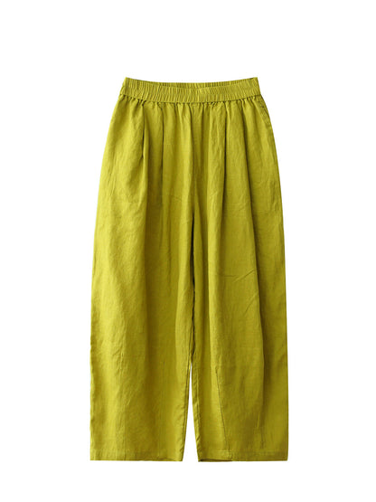 Women Casual Pure Color 100%Linen Straight Pants
