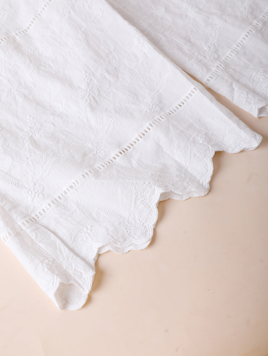 Women Summer Retro Embroidery 100%Cotton Straight Pants