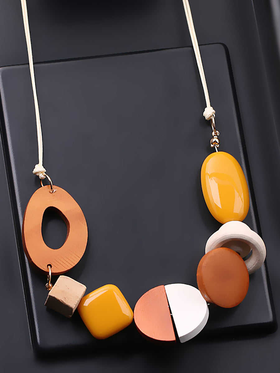 Women Casual Geometric Wood Resin Necklace