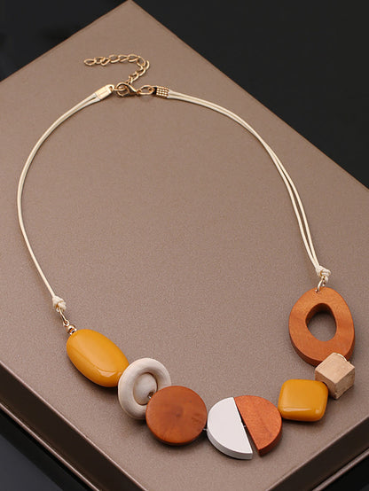 Women Casual Geometric Wood Resin Necklace
