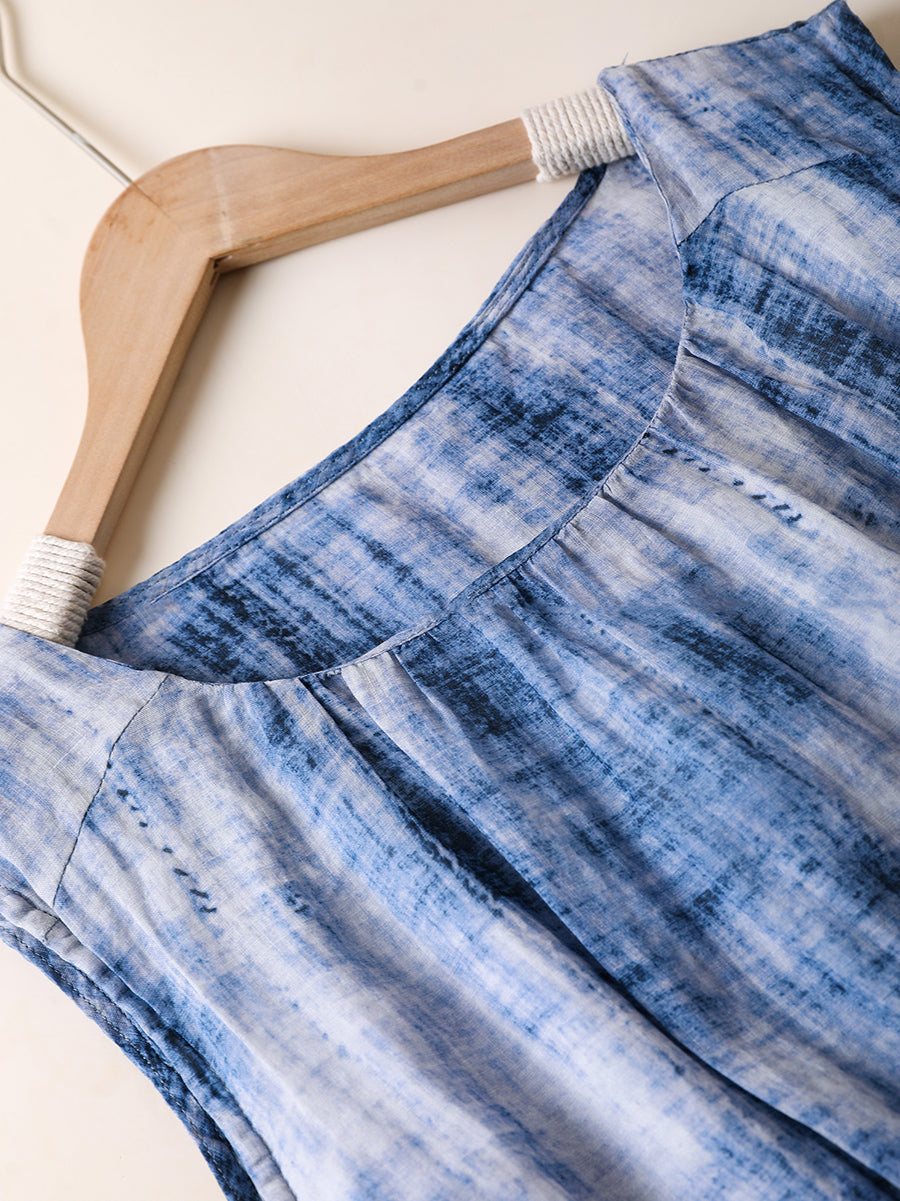 Women Summer Artsy Floral O-Neck 100%Ramie Vest Dress