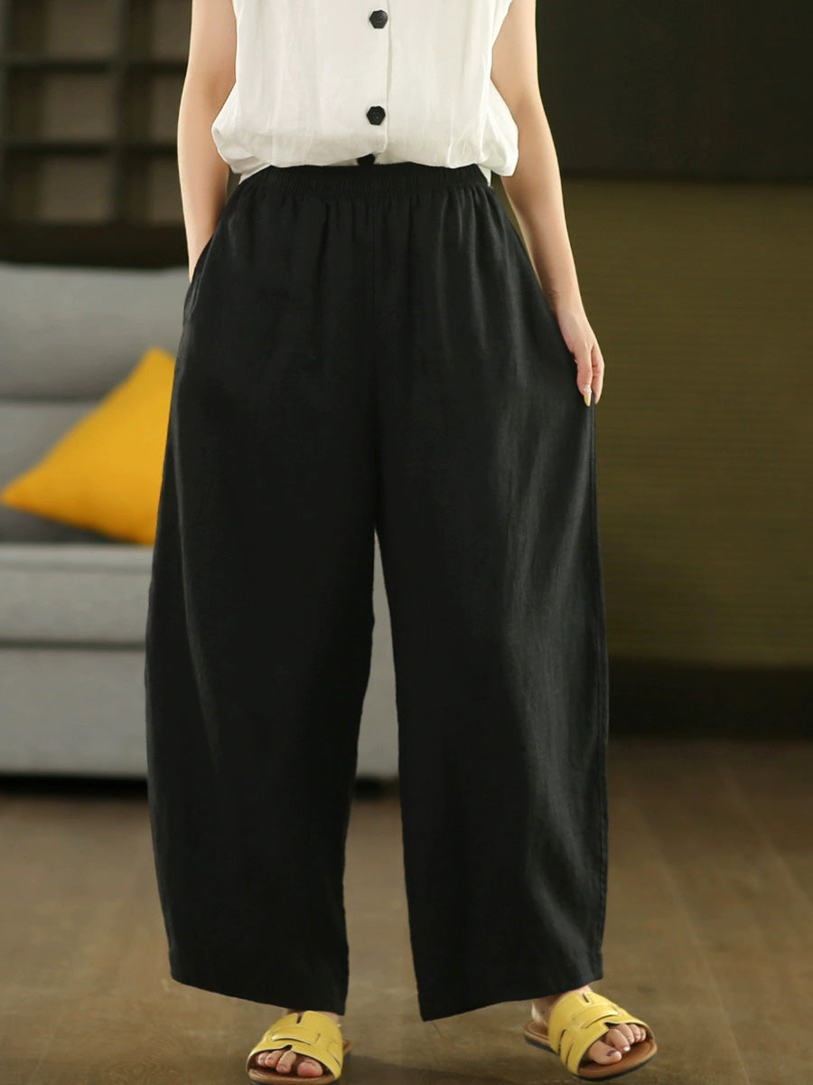Plus Size Women Casual Pure Color 100%Linen Harem Pants
