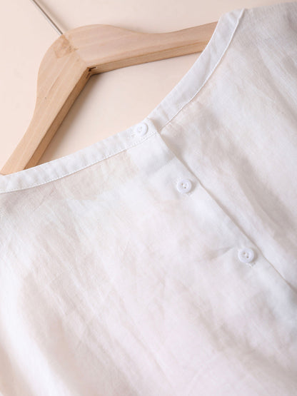 Women Summer Artsy Pure Color O-Neck 100%Ramie Shirt