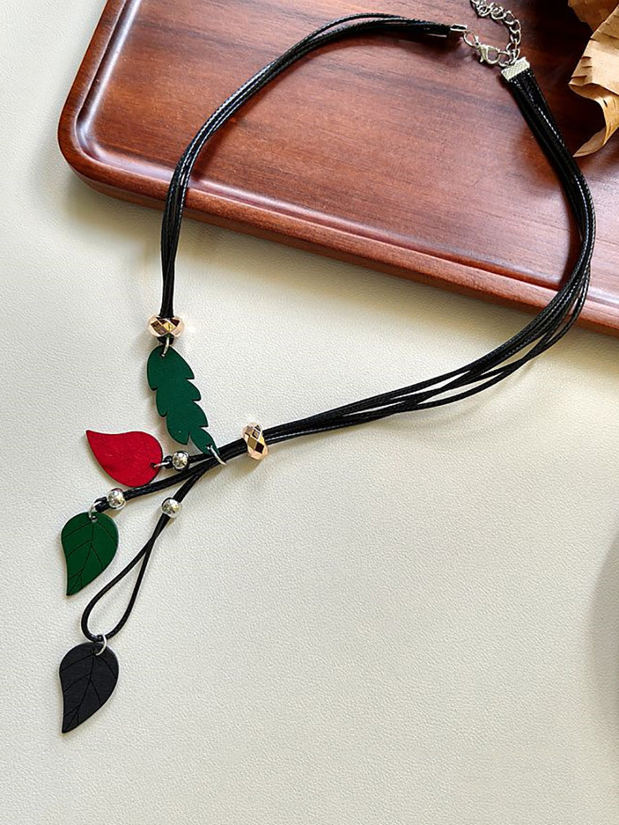 Women Artsy Wood Leaf Necklace