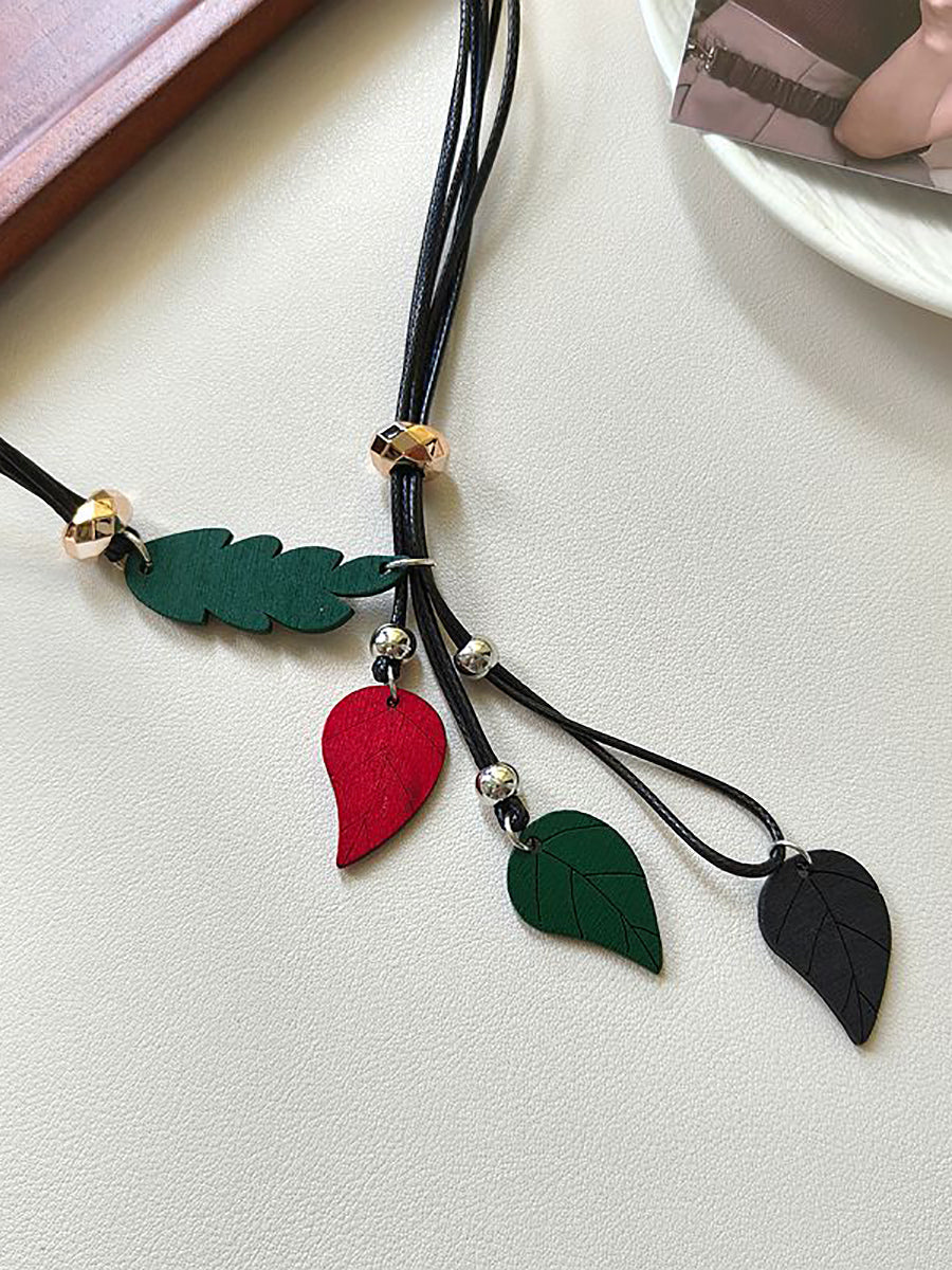 Women Artsy Wood Leaf Necklace