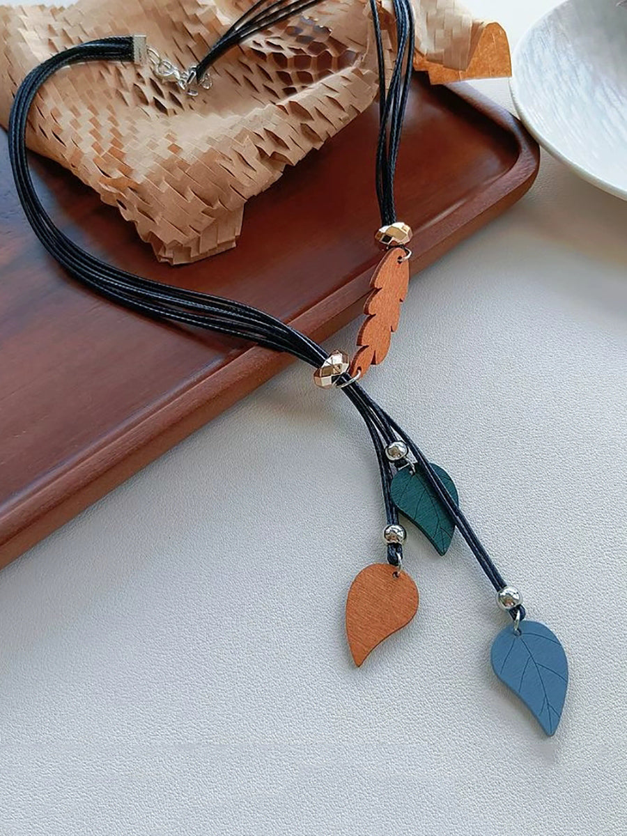 Women Artsy Wood Leaf Necklace