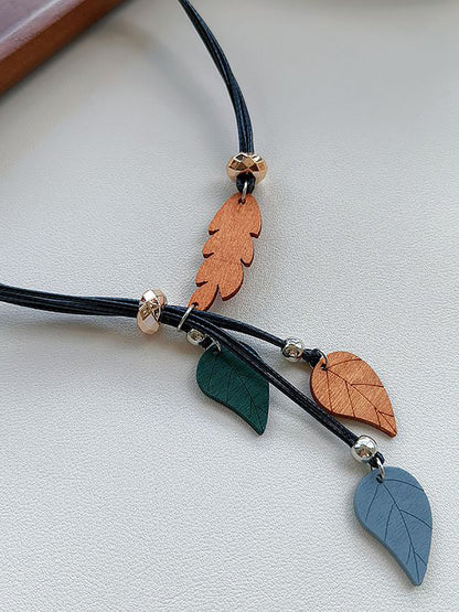 Women Artsy Wood Leaf Necklace