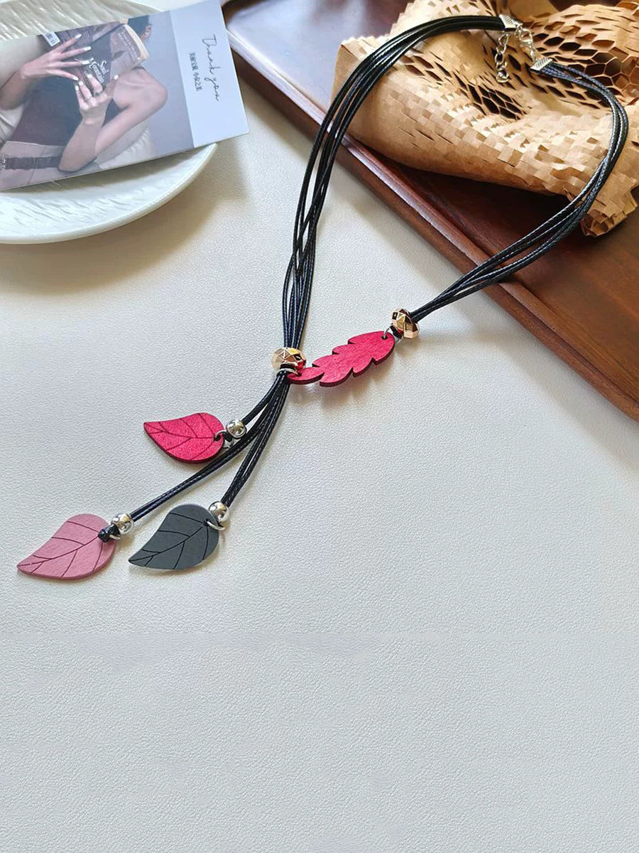Women Artsy Wood Leaf Necklace