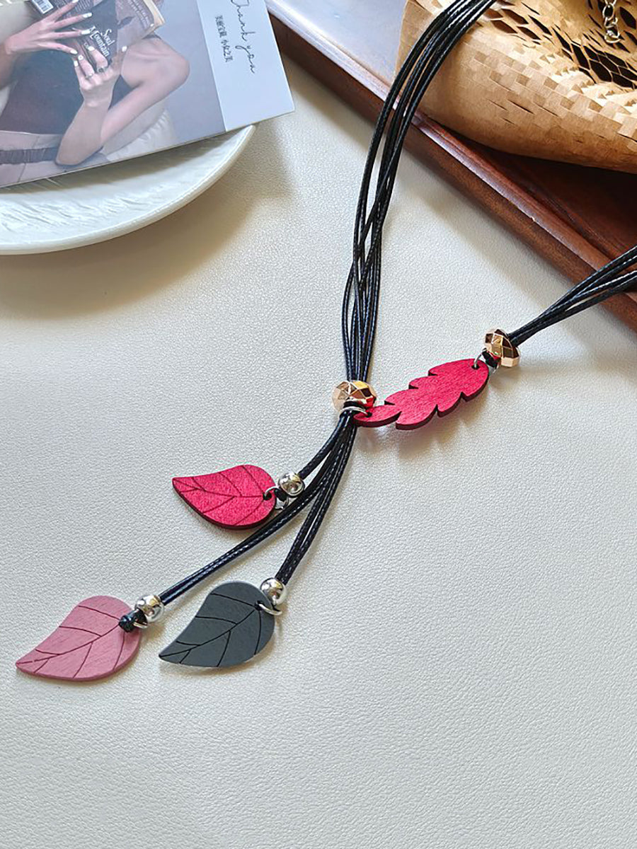 Women Artsy Wood Leaf Necklace