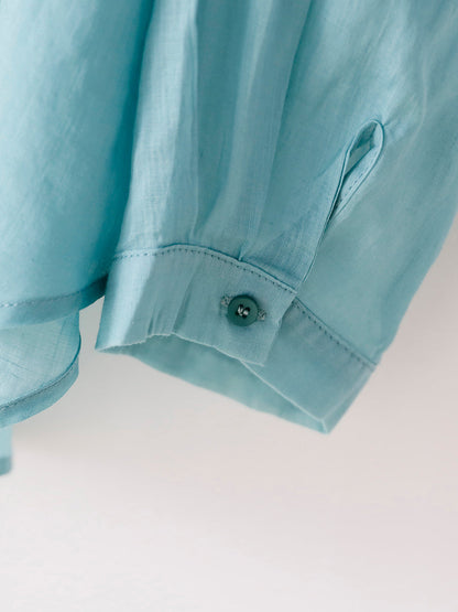 Women Summer Pure Color 100%Ramie Turn-down Collar Shirt