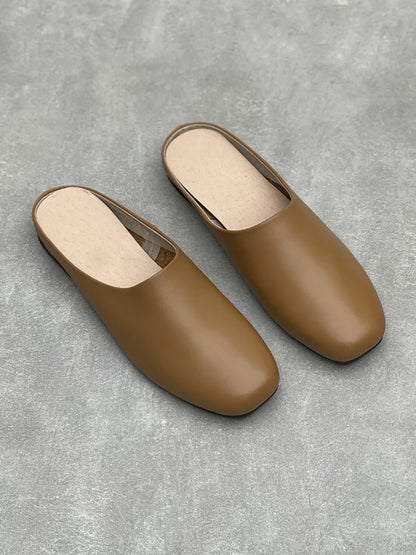 Women Casual Summer Genuine Leather Low Heel Slippers