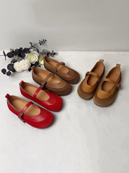 Women Artsy Genuine Leather Spliced Low Heel Shoes