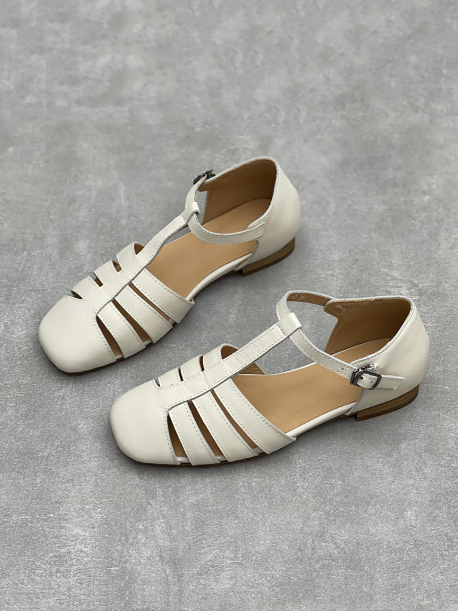 Women Summer Casual Genuine Leather Low Heel Shoes