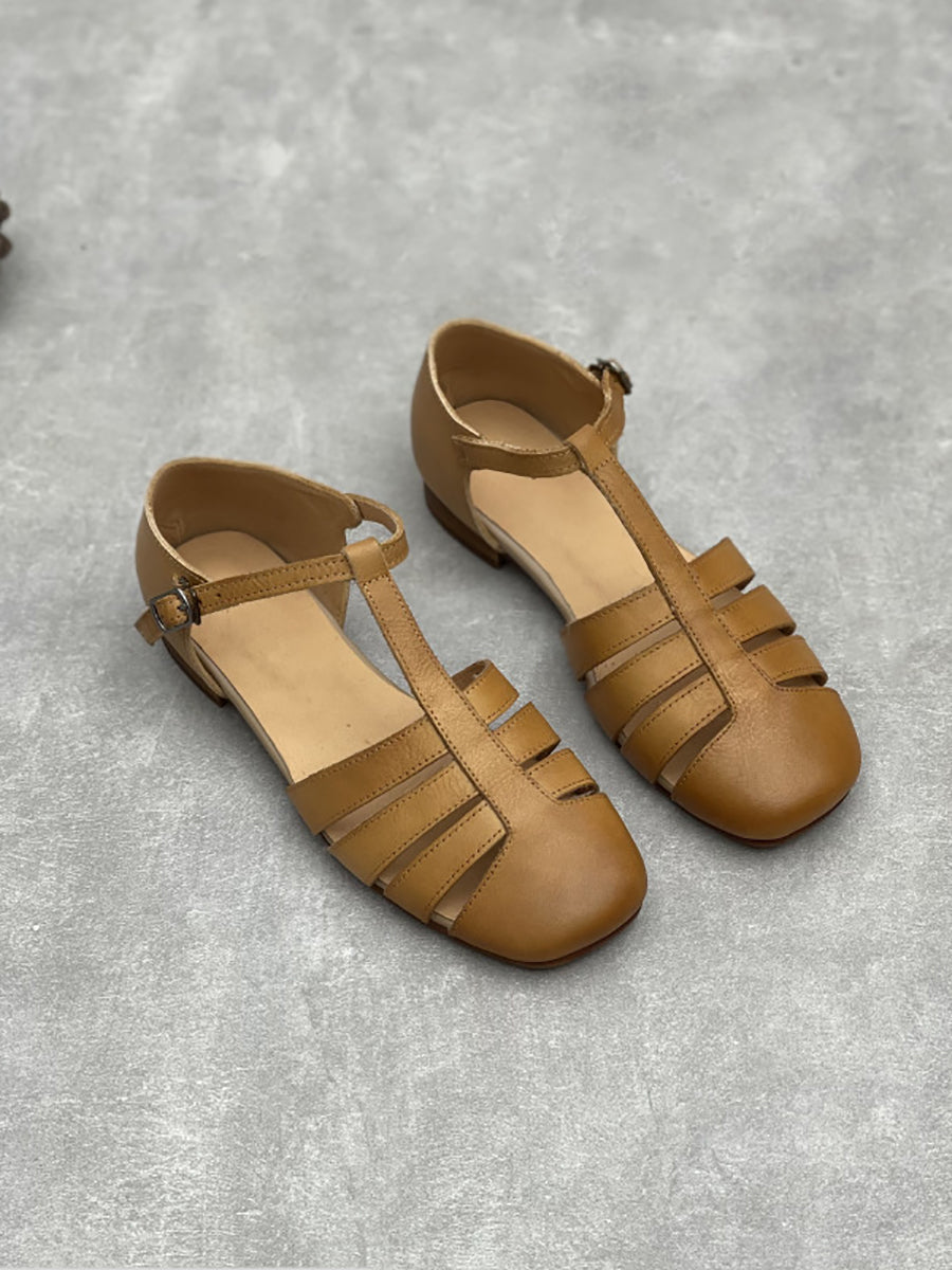 Women Summer Casual Genuine Leather Low Heel Shoes