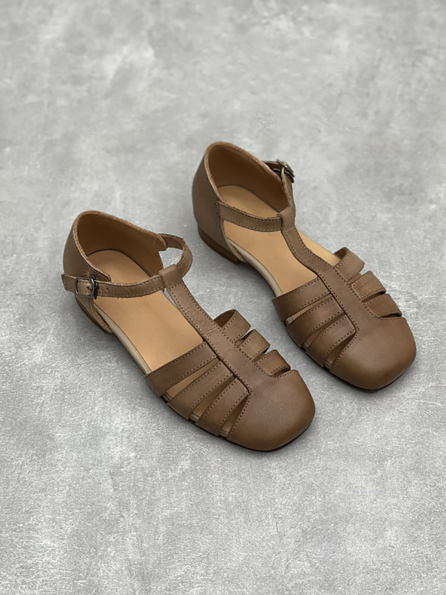 Women Summer Casual Genuine Leather Low Heel Shoes