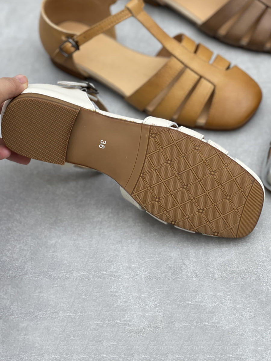 Women Summer Casual Genuine Leather Low Heel Shoes