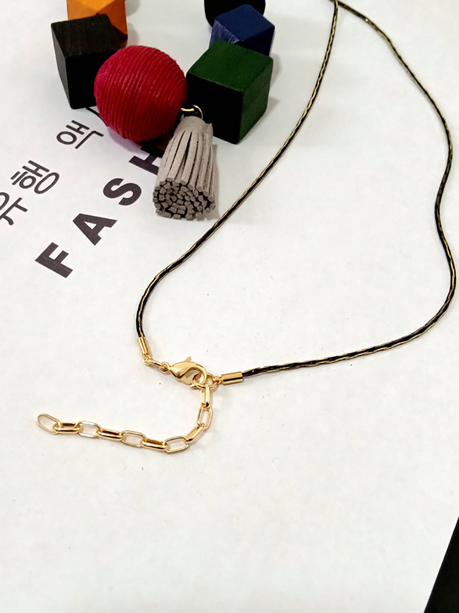 Women Artsy Geometric Wood Tassel Necklace