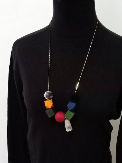 Women Artsy Geometric Wood Tassel Necklace