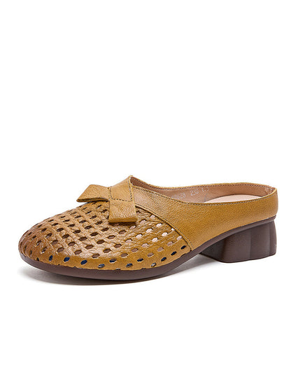 Women Summer Casual Genuine Leather Low Heel Slippers