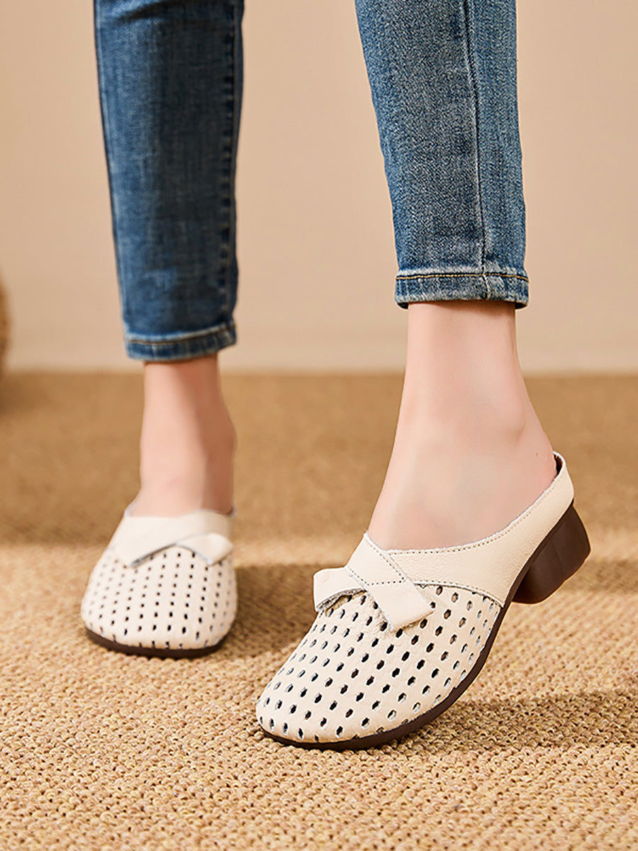 Women Summer Casual Genuine Leather Low Heel Slippers