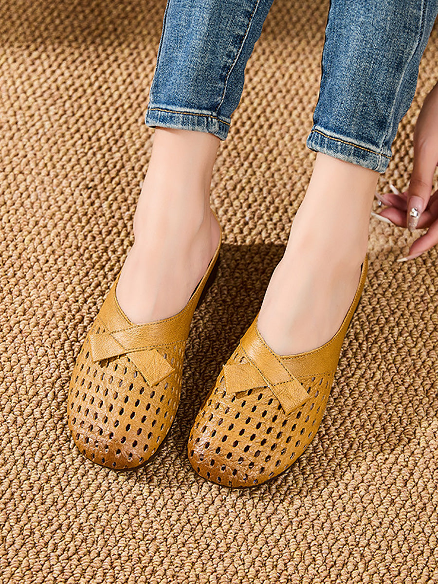 Women Summer Casual Genuine Leather Low Heel Slippers