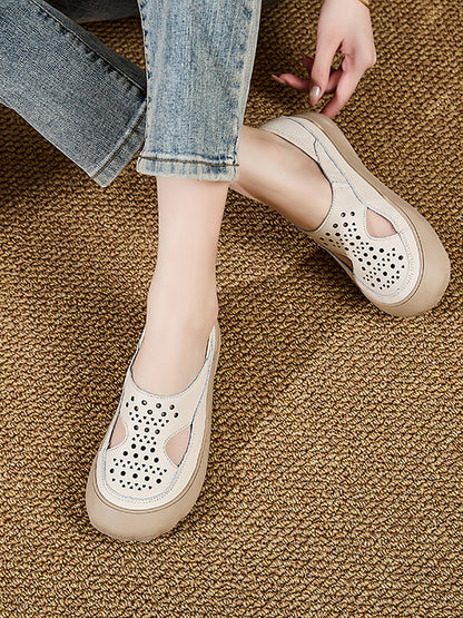 Women Summer Casual Pure Color Hollow Out Flat Shoes
