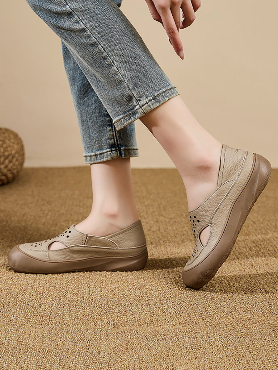 Women Summer Casual Pure Color Hollow Out Flat Shoes