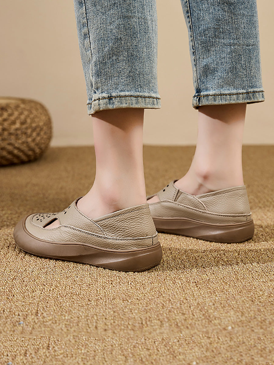 Women Summer Casual Pure Color Hollow Out Flat Shoes
