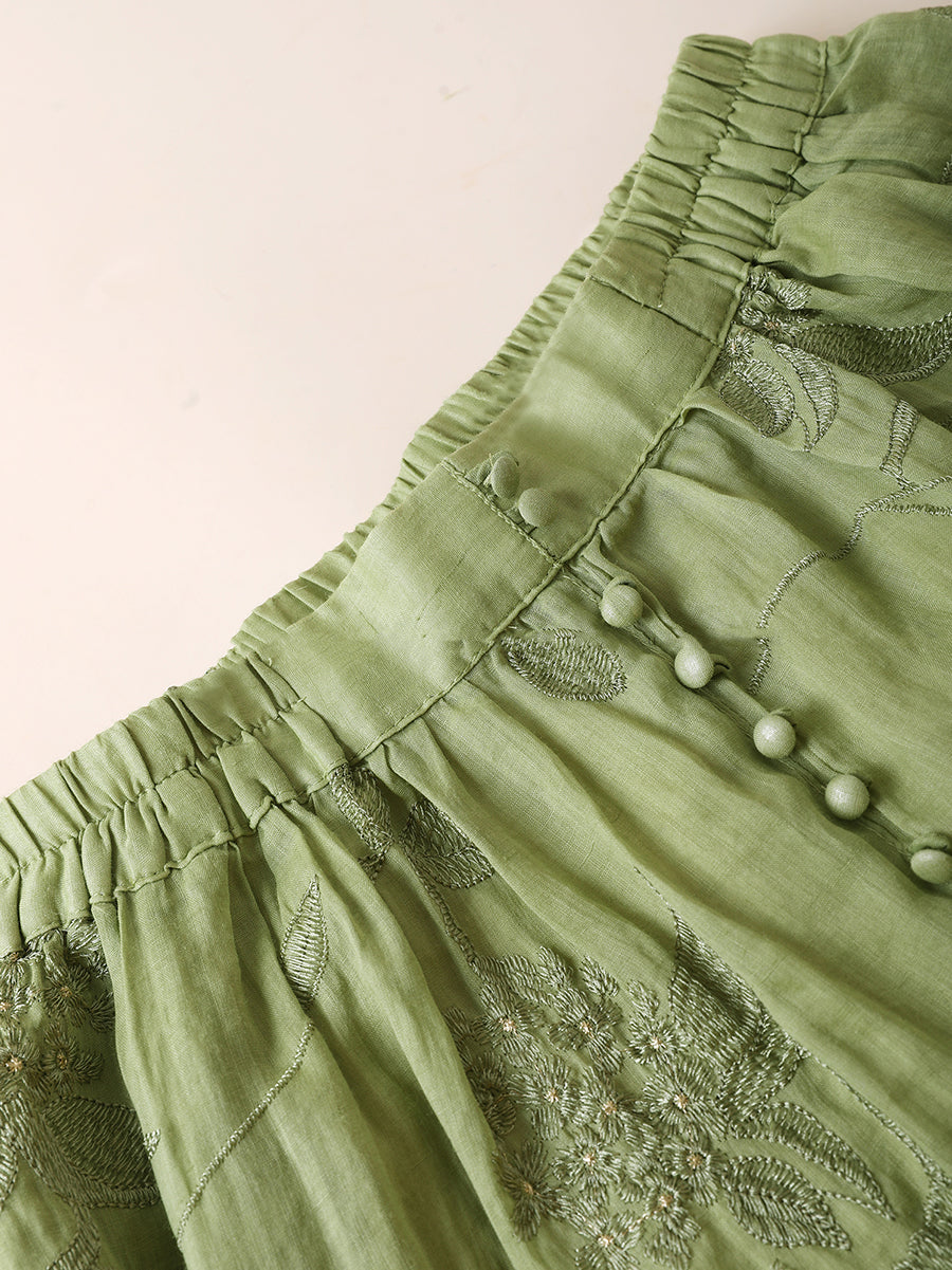 Plus Size Women Summer Artsy Flower Embroidery 100%Ramie Skirt