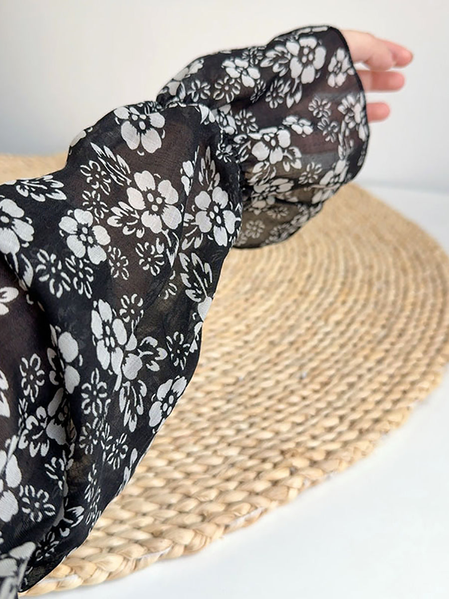 Women Summer Artsy Flower Ramie Sunpoof Sleeves