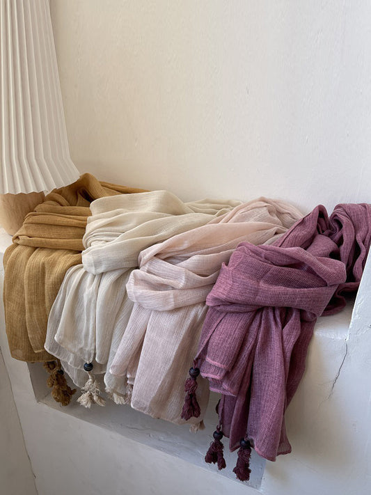 Women Retro Summer Cotton Tassel Shawl Scarf