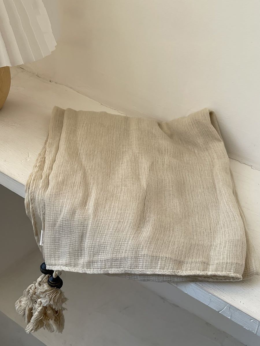 Women Retro Summer Cotton Tassel Shawl Scarf