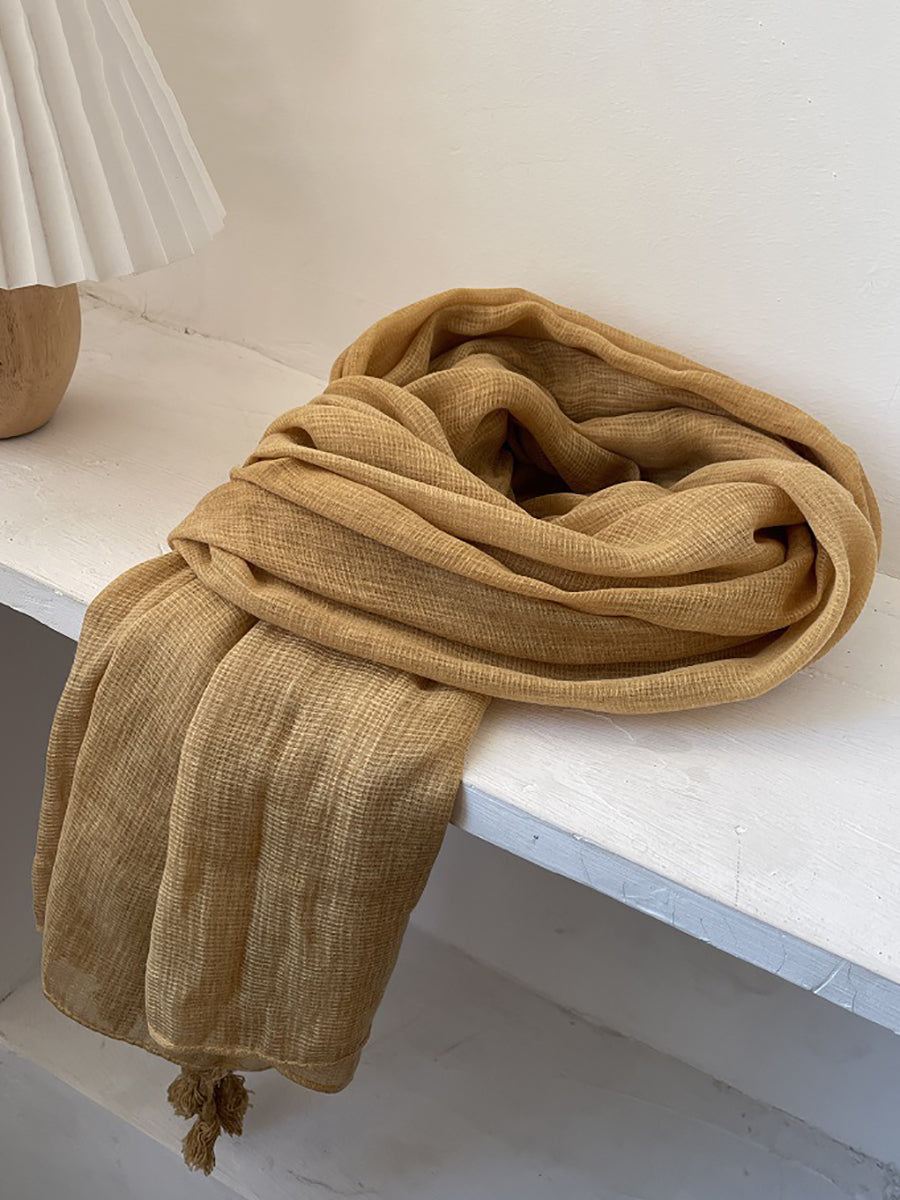 Women Retro Summer Cotton Tassel Shawl Scarf