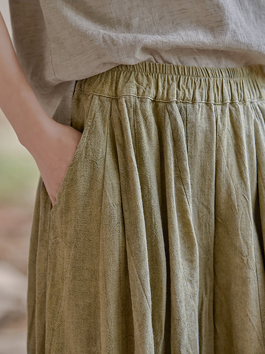 Women Retro Summer Pure Color Linen Harem Pants