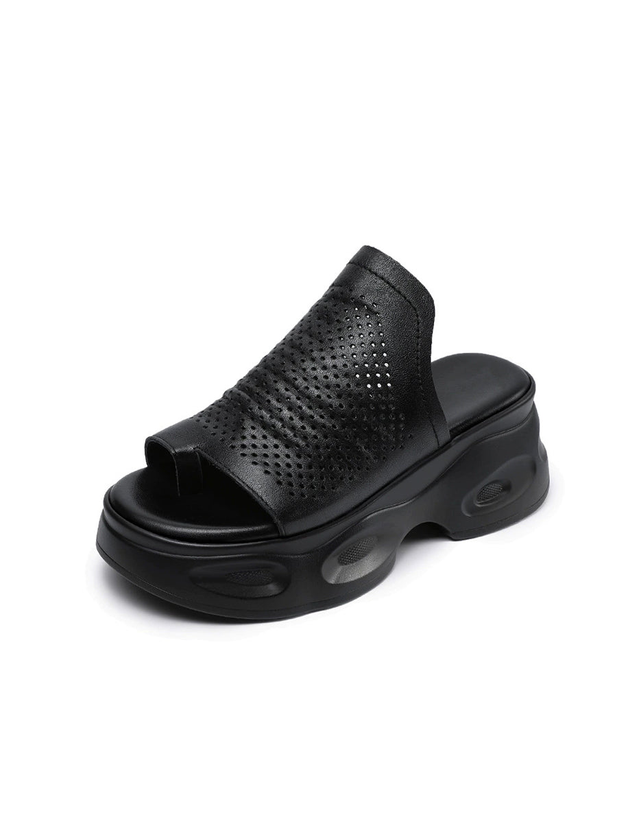 Women Summer Casual Genuine Leather Platform Slippers