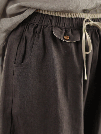 Women Summer Retro Pure Color 100%Linen Harem Pants